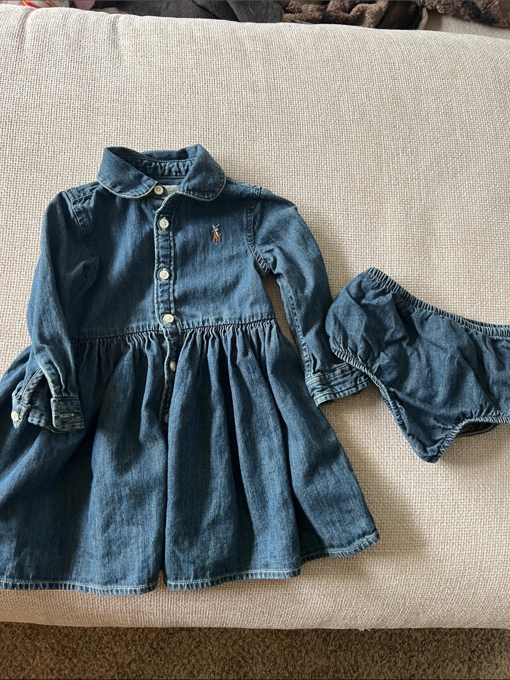 Ralph Lauren Blue Denim Button-Front Dress with Bloomers